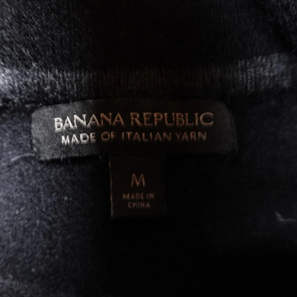 Banana Republic Sweater Mens M Black Merino Wool Mock Neck Pullover 1/4 Zip Snap